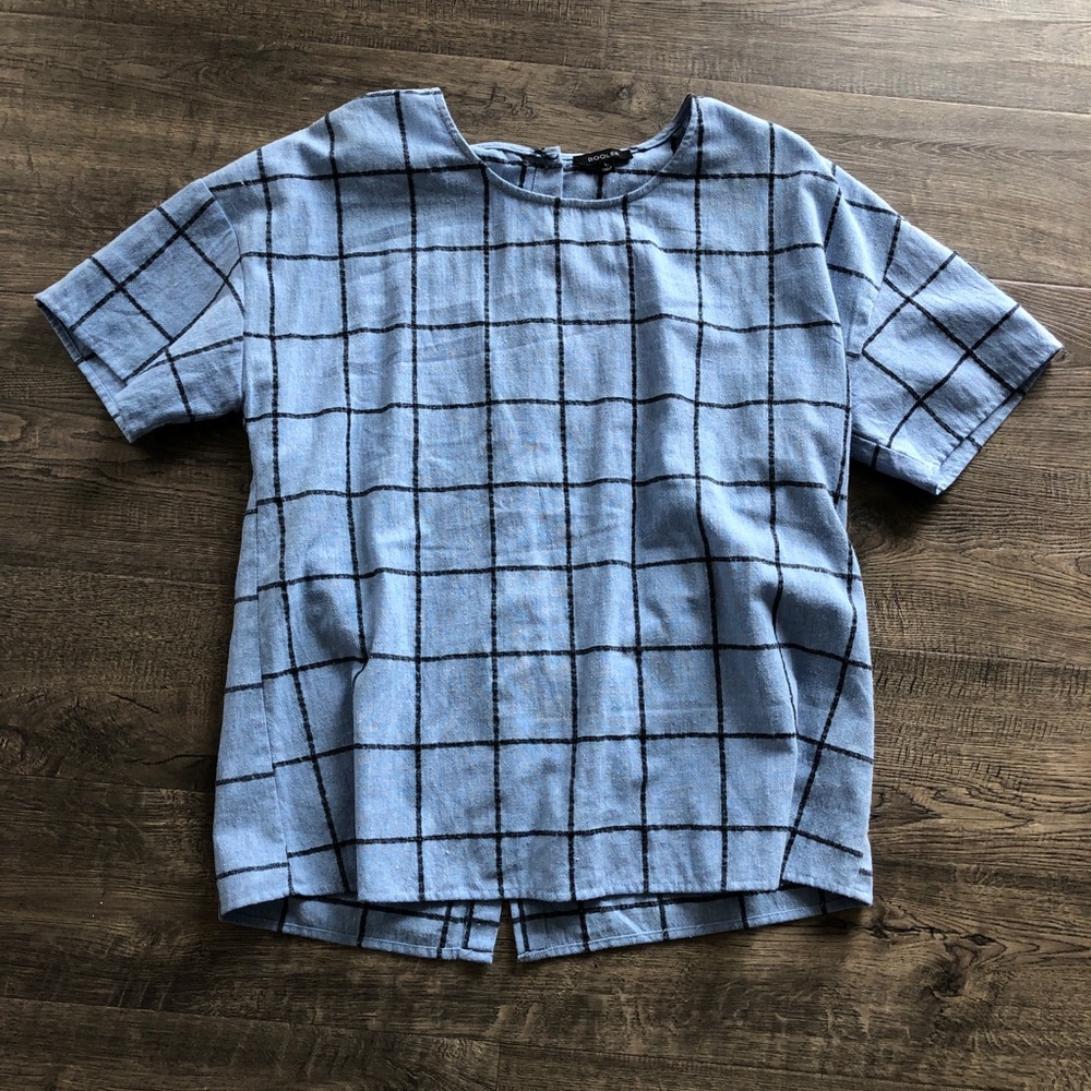 Blue and black grid roolee shirt